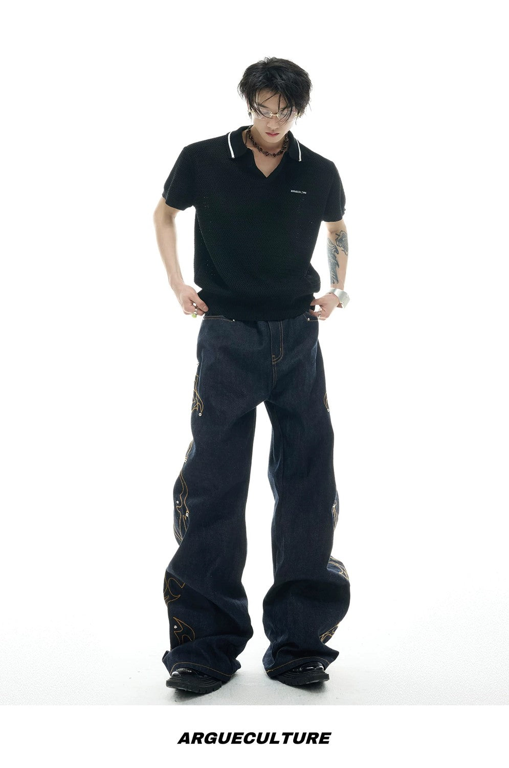 desc::textured-knit-polo-contrast-stitching-oversized-shirt-detail-img-14