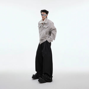 Close-up of white textured mesh fabric and metal hardware details