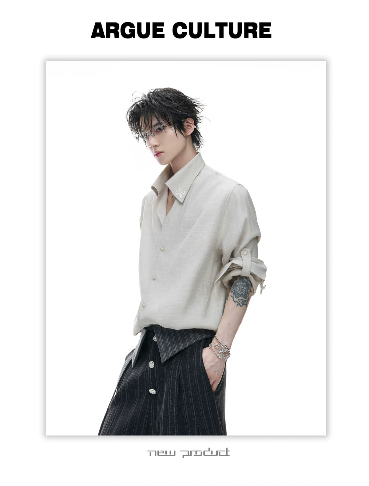 Textured Pleated Long-Sleeve Button-Front Shirt - detail image 14