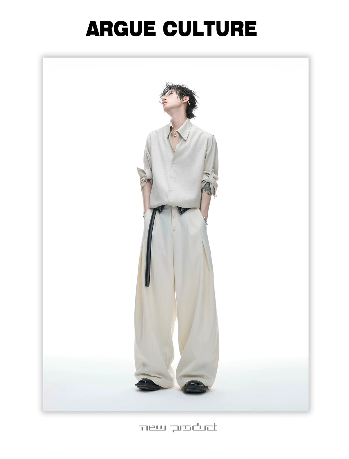 Textured Pleated Long-Sleeve Button-Front Shirt - detail image 4