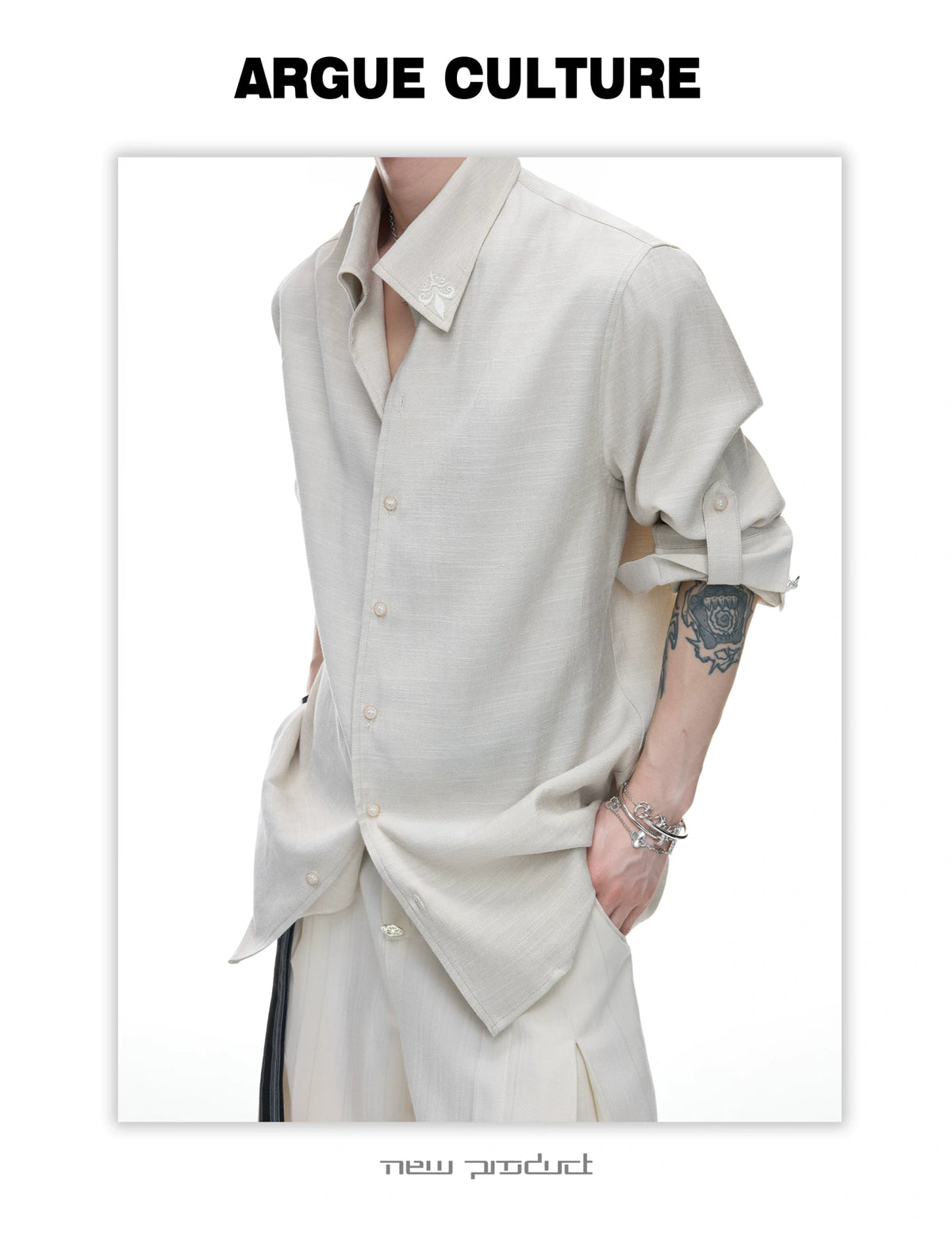 Textured Pleated Long-Sleeve Button-Front Shirt - detail image 21