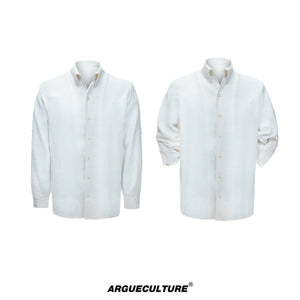Textured Pleated Long-Sleeve Button-Front Shirt - White