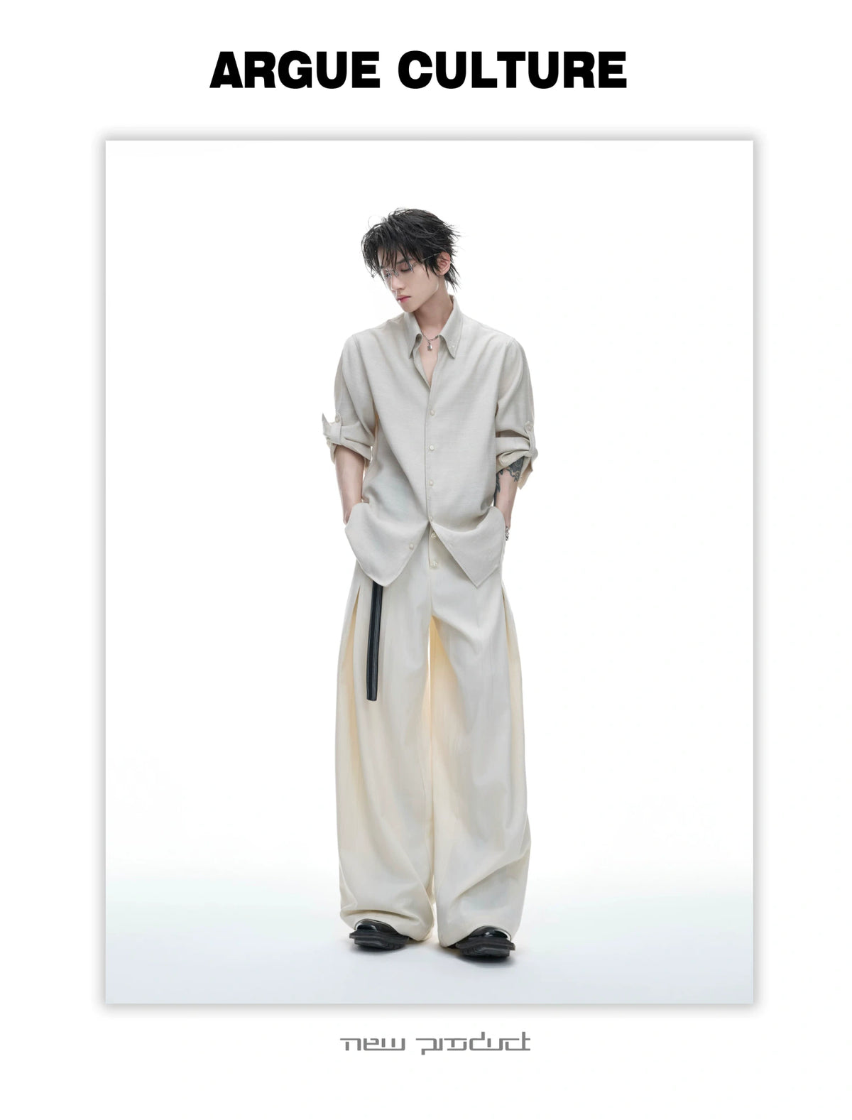 Textured Pleated Long-Sleeve Button-Front Shirt - detail image 6