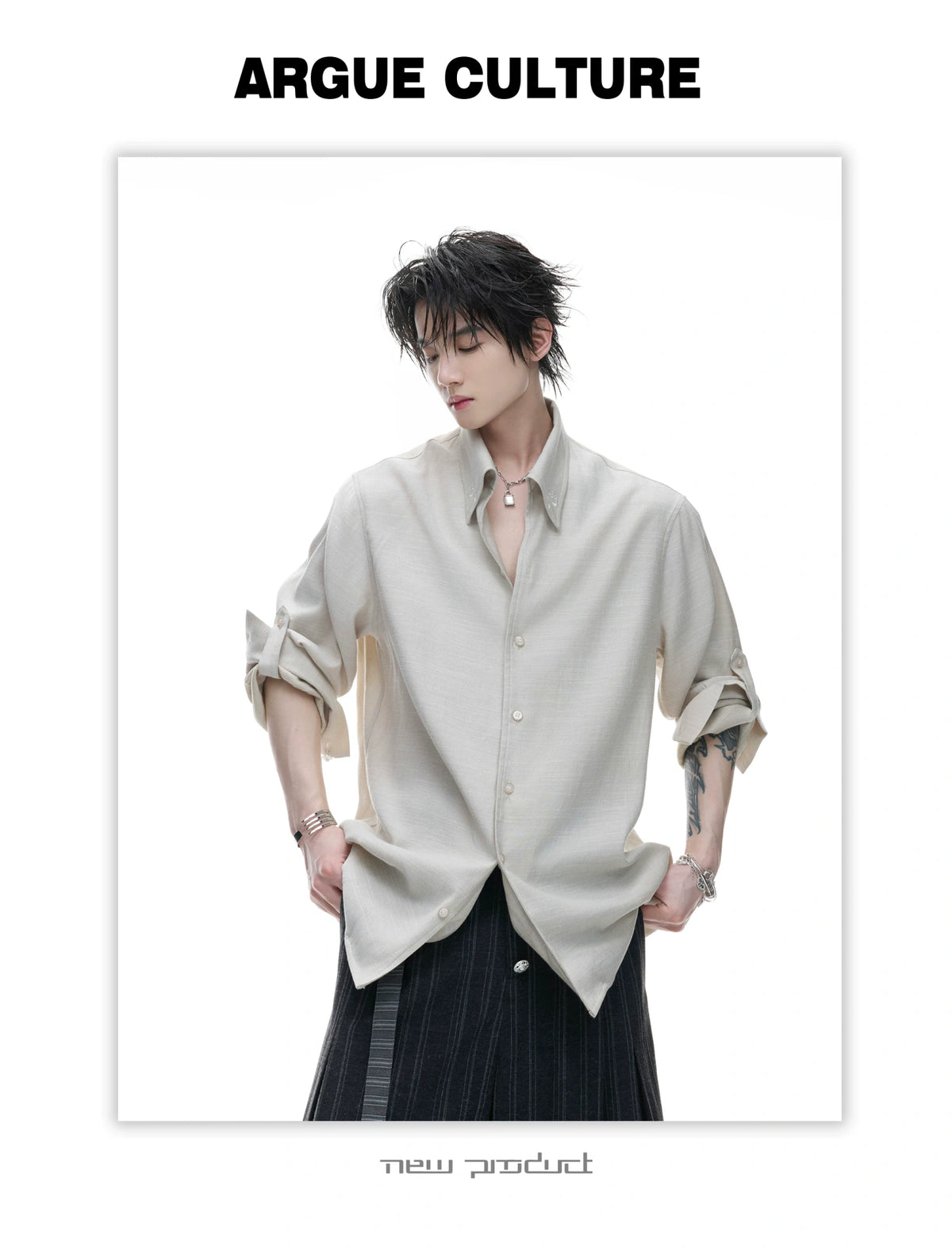 Textured Pleated Long-Sleeve Button-Front Shirt - detail image 22