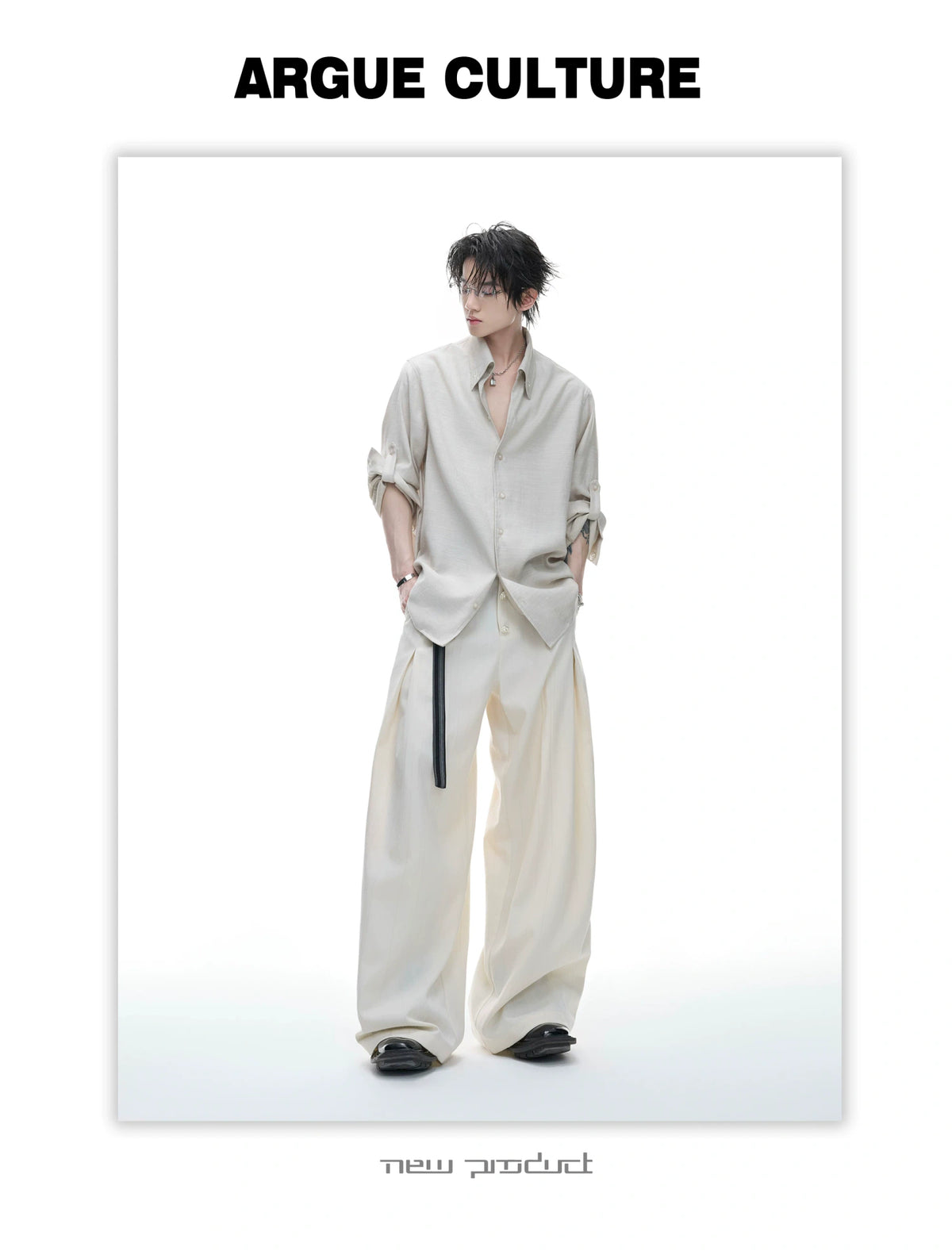 Textured Pleated Long-Sleeve Button-Front Shirt - detail image 5
