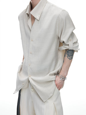 Textured Pleated Long-Sleeve Button-Front Shirt - main image 4
