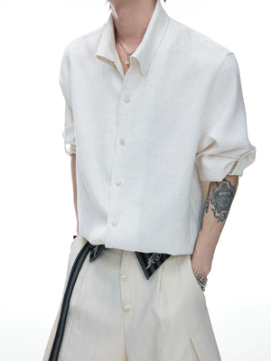 Textured Pleated Long-Sleeve Button-Front Shirt - main image 3