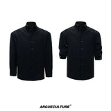 Textured Pleated Long-Sleeve Button-Front Shirt - Black