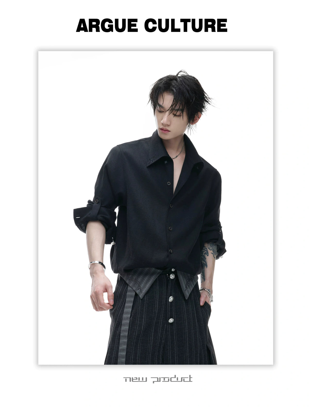 Textured Pleated Long-Sleeve Button-Front Shirt - detail image 3