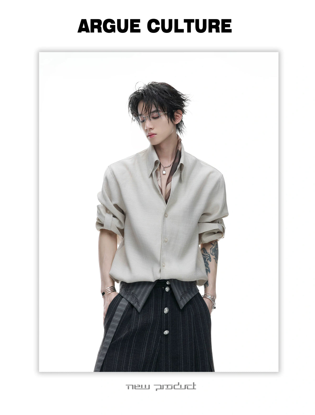 Textured Pleated Long-Sleeve Button-Front Shirt - detail image 23