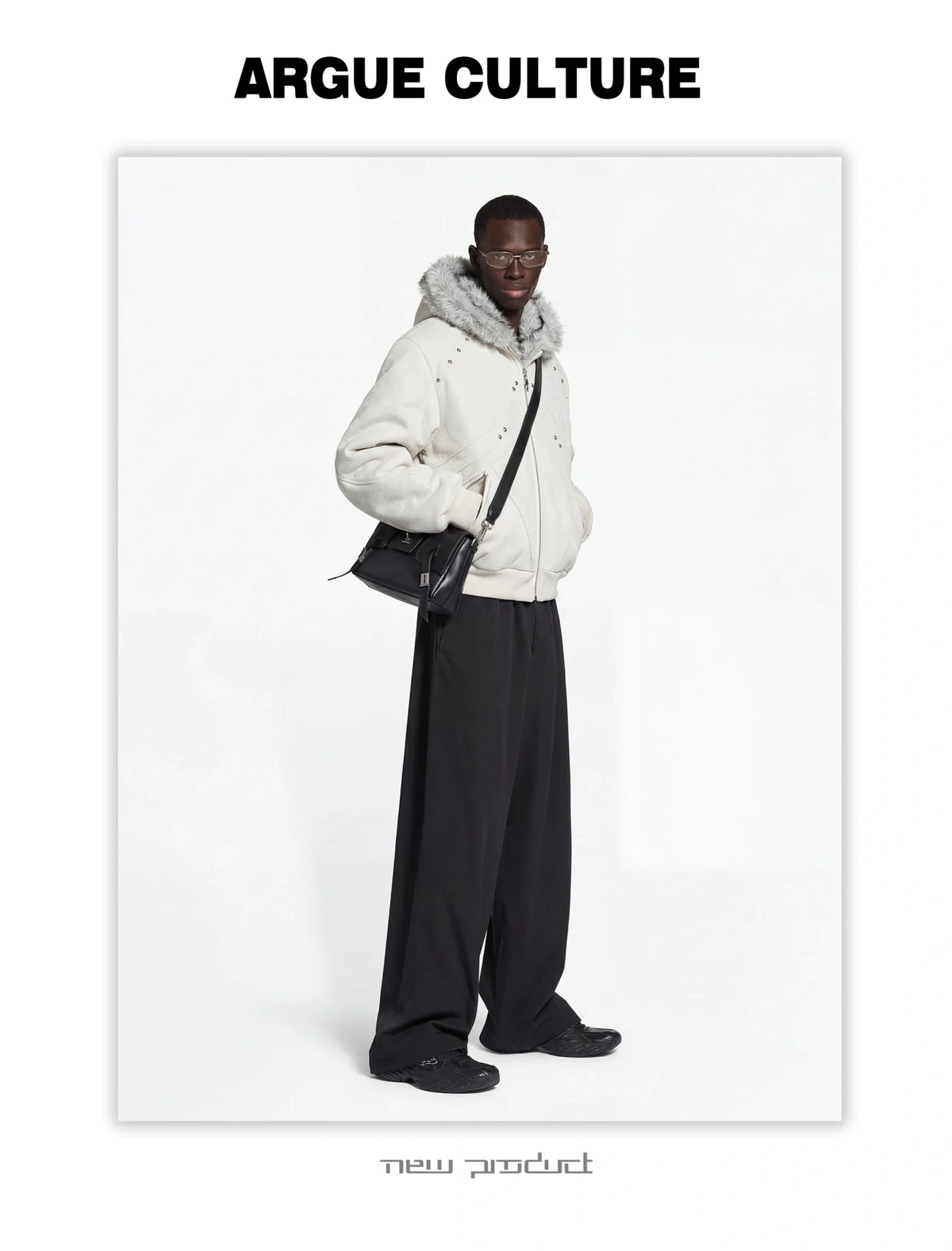 Textured PU Faux-Leather Hooded Jacket with Faux Fur - detail image 6