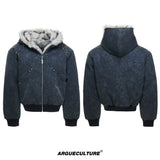 Textured PU Faux-Leather Hooded Jacket with Faux Fur - Black