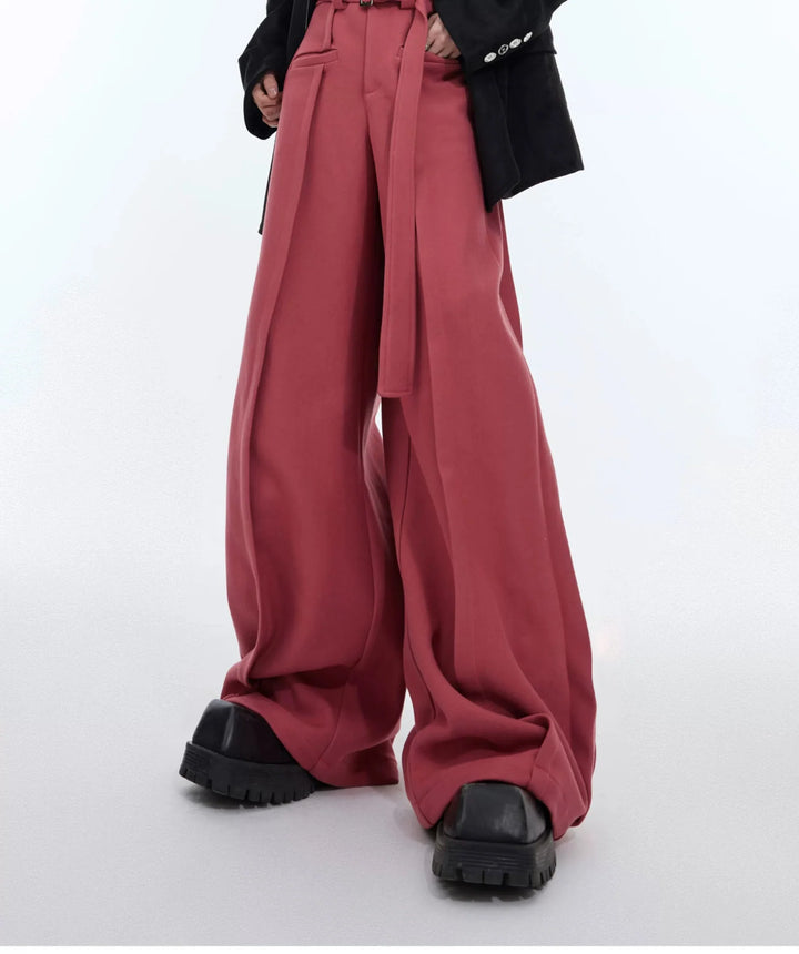 Three - Dimensional Pleated Casual Trousers with Belt Design for Spring - ArguE CulturE