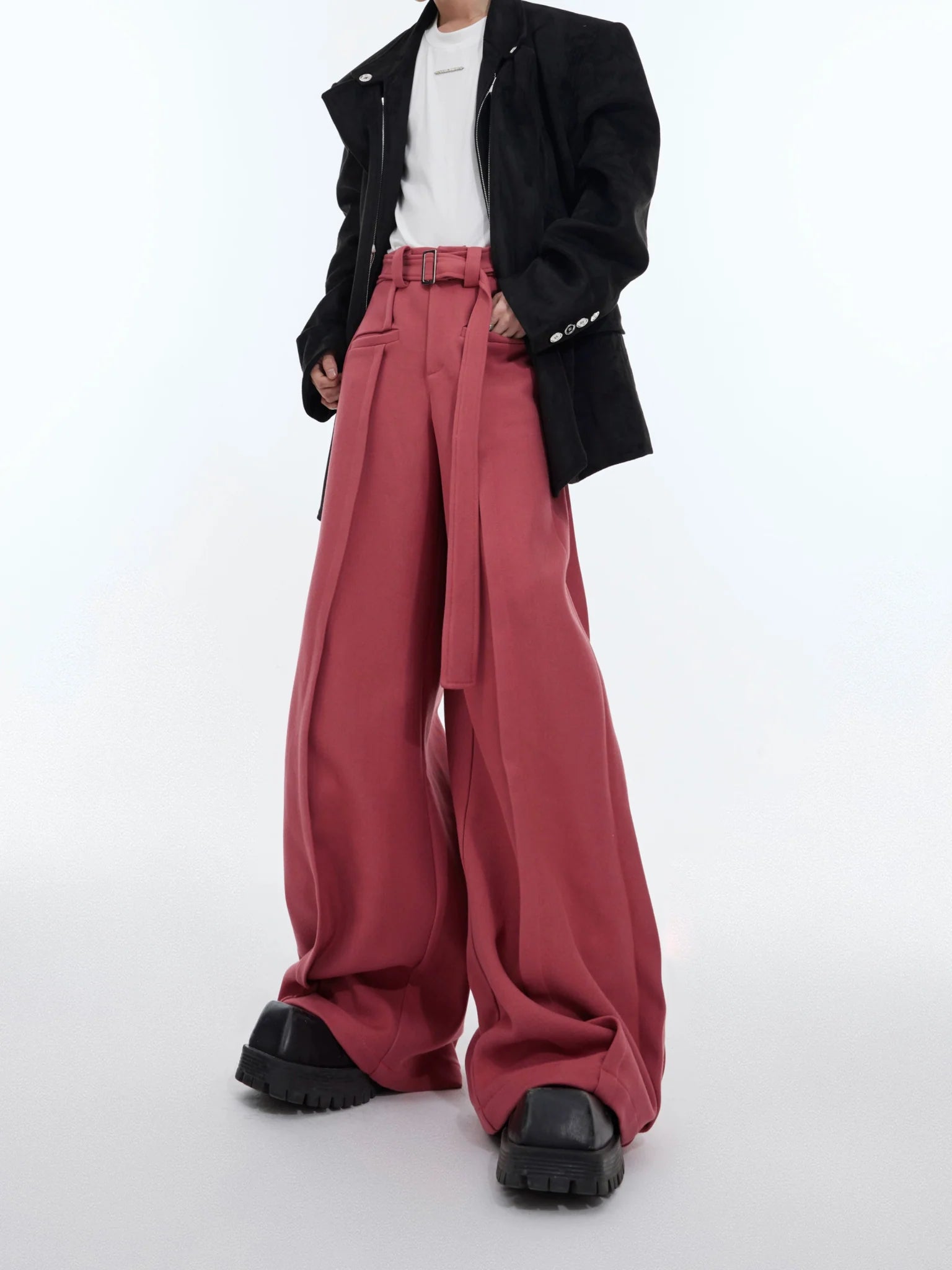 Three - Dimensional Pleated Casual Trousers with Belt Design for Spring - ArguE CulturE