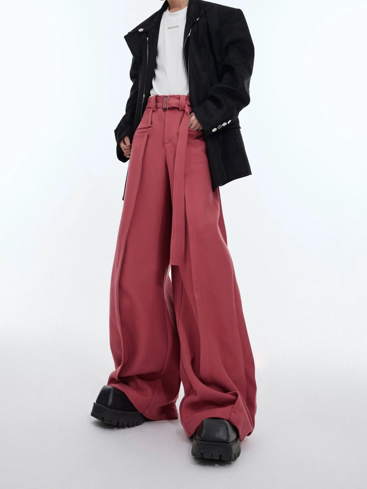 Three - Dimensional Pleated Casual Trousers with Belt Design for Spring - ArguE CulturE