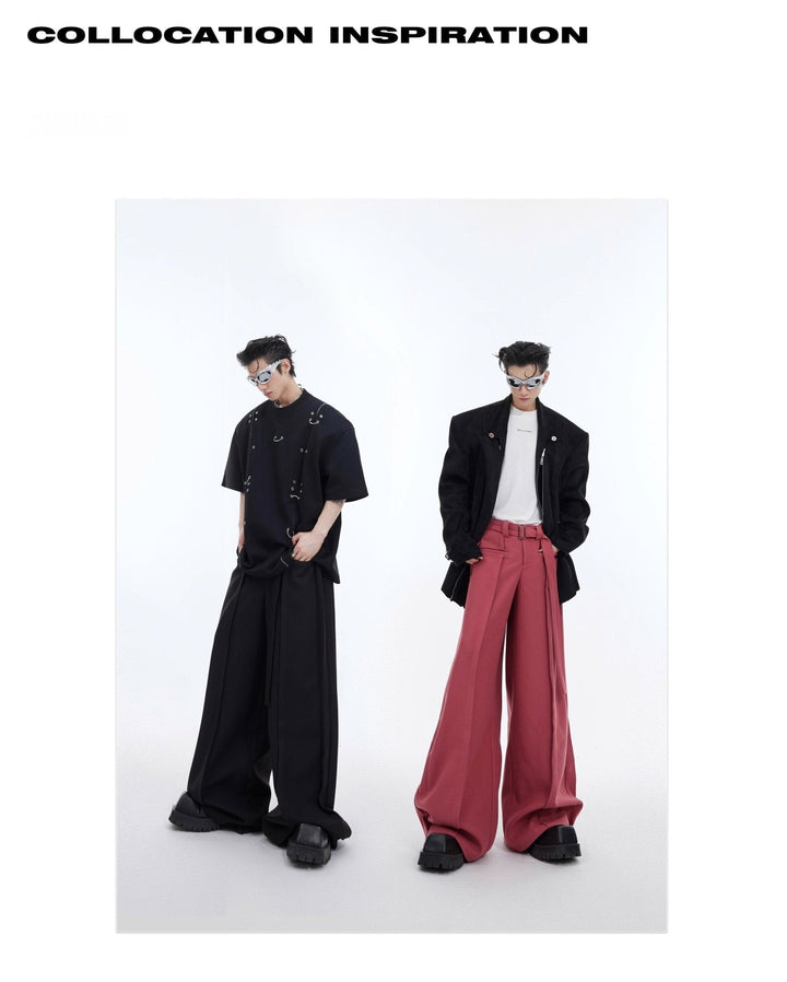 Three - Dimensional Pleated Casual Trousers with Belt Design for Spring - ArguE CulturE