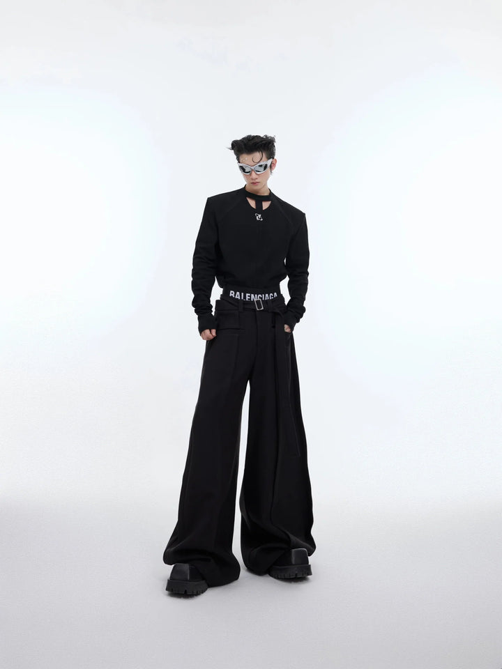 Three - Dimensional Pleated Casual Trousers with Belt Design for Spring - ArguE CulturE