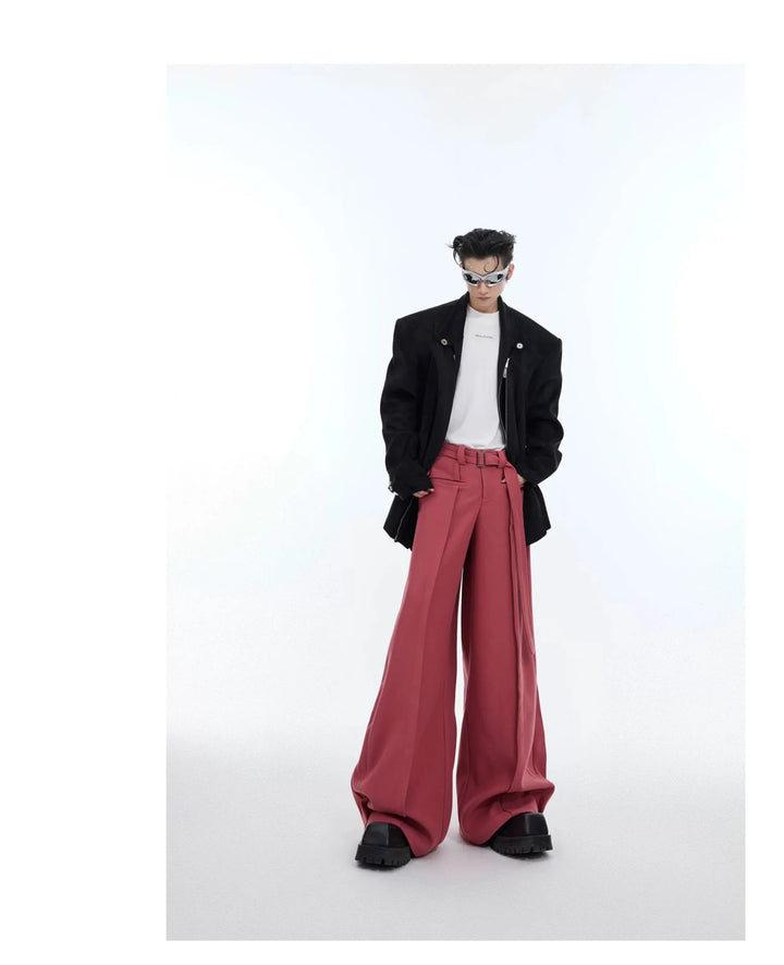 Three - Dimensional Pleated Casual Trousers with Belt Design for Spring - ArguE CulturE