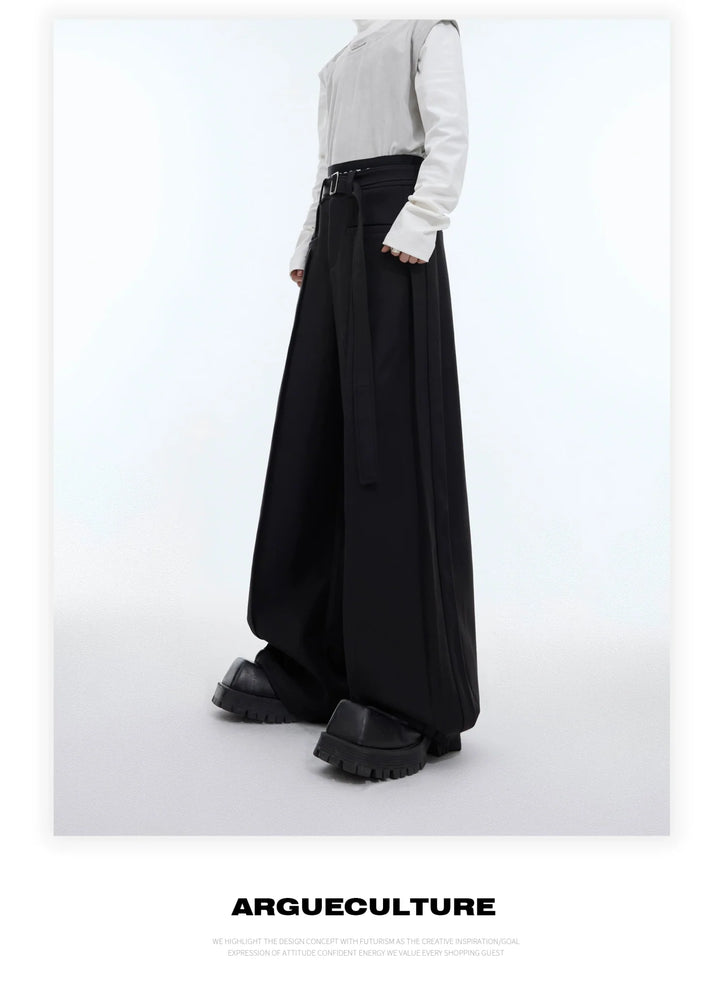 Three - Dimensional Pleated Casual Trousers with Belt Design for Spring - ArguE CulturE