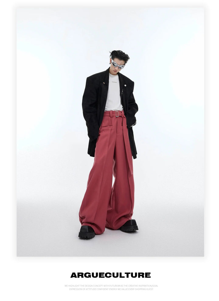 Three - Dimensional Pleated Casual Trousers with Belt Design for Spring - ArguE CulturE