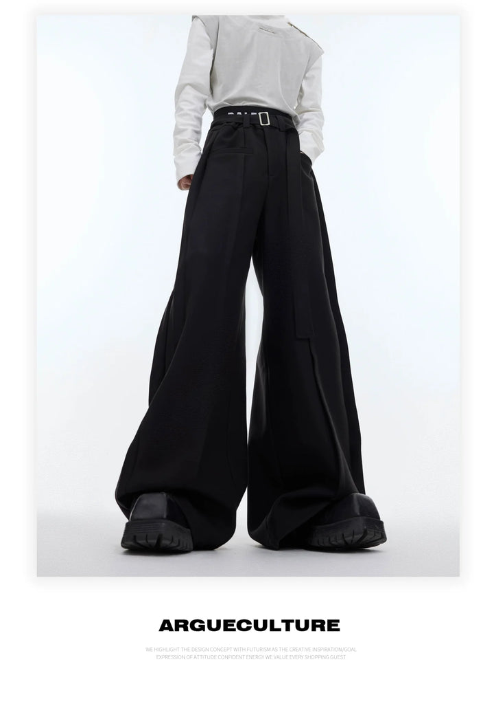 Three - Dimensional Pleated Casual Trousers with Belt Design for Spring - ArguE CulturE