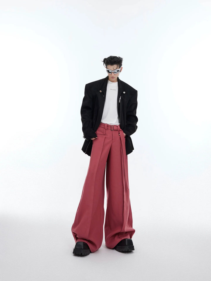 Three - Dimensional Pleated Casual Trousers with Belt Design for Spring - ArguE CulturE