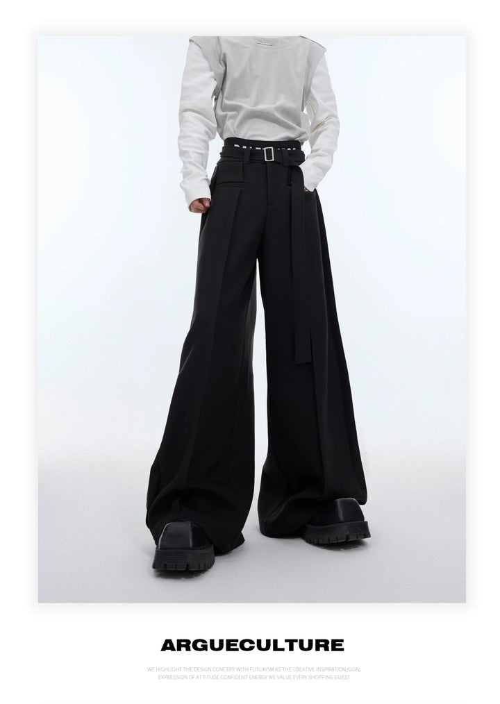 Three - Dimensional Pleated Casual Trousers with Belt Design for Spring - ArguE CulturE