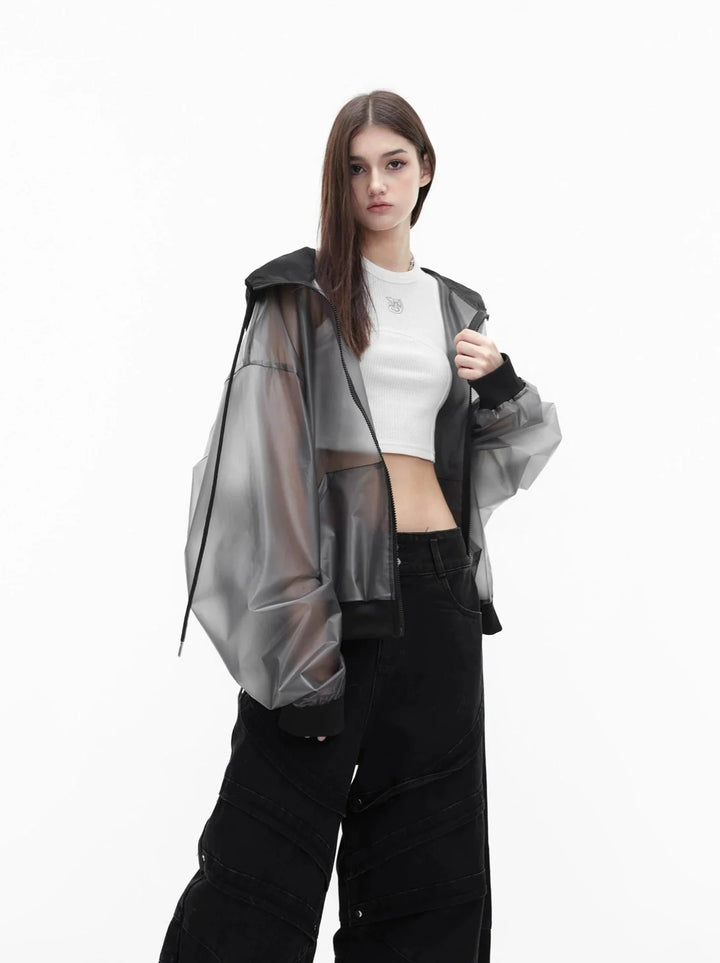 Transparent Design Faux Leather Hooded Jacket | Unisex Loose Coat - ArguE CulturE