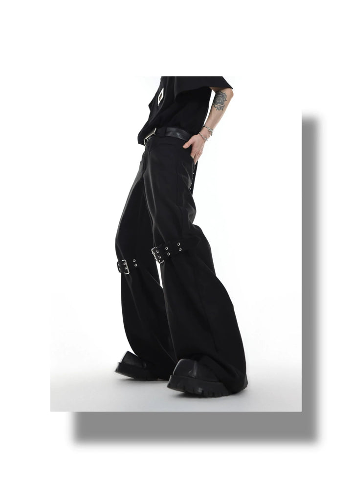 Trendy High - Waisted Flared Trousers with Belt Patchwork in Punk Style - ArguE CulturE