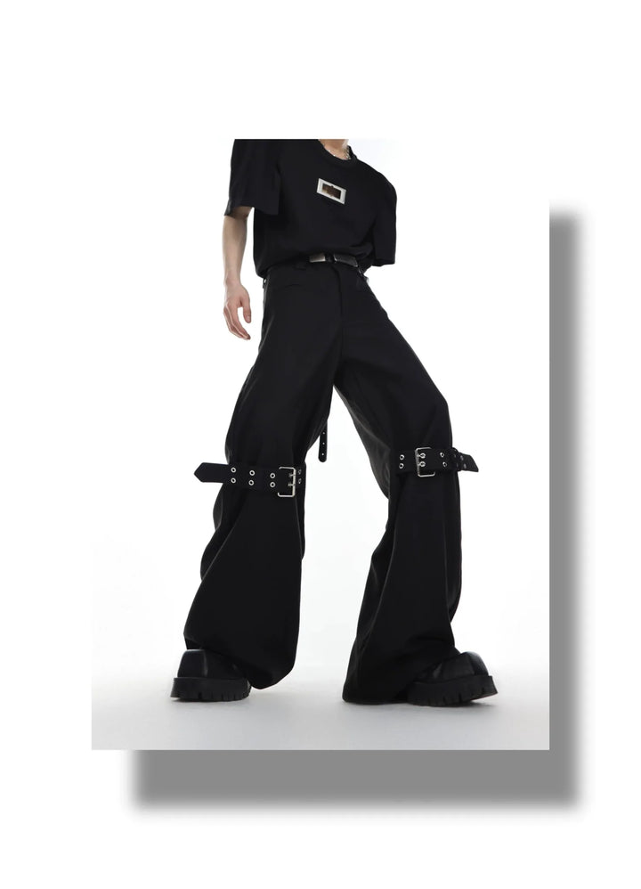 Trendy High - Waisted Flared Trousers with Belt Patchwork in Punk Style - ArguE CulturE