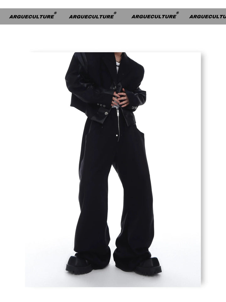 Trendy Metal Zipper Wide - Leg Sweatpants with Versatile Minimalism - ArguE CulturE