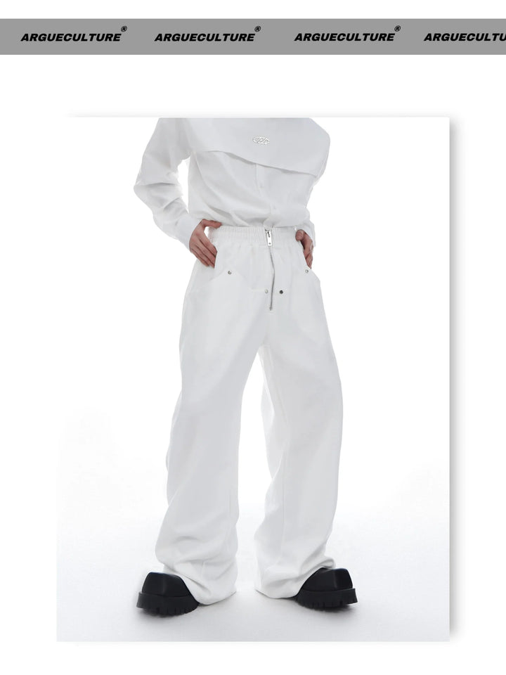 Trendy Metal Zipper Wide - Leg Sweatpants with Versatile Minimalism - ArguE CulturE