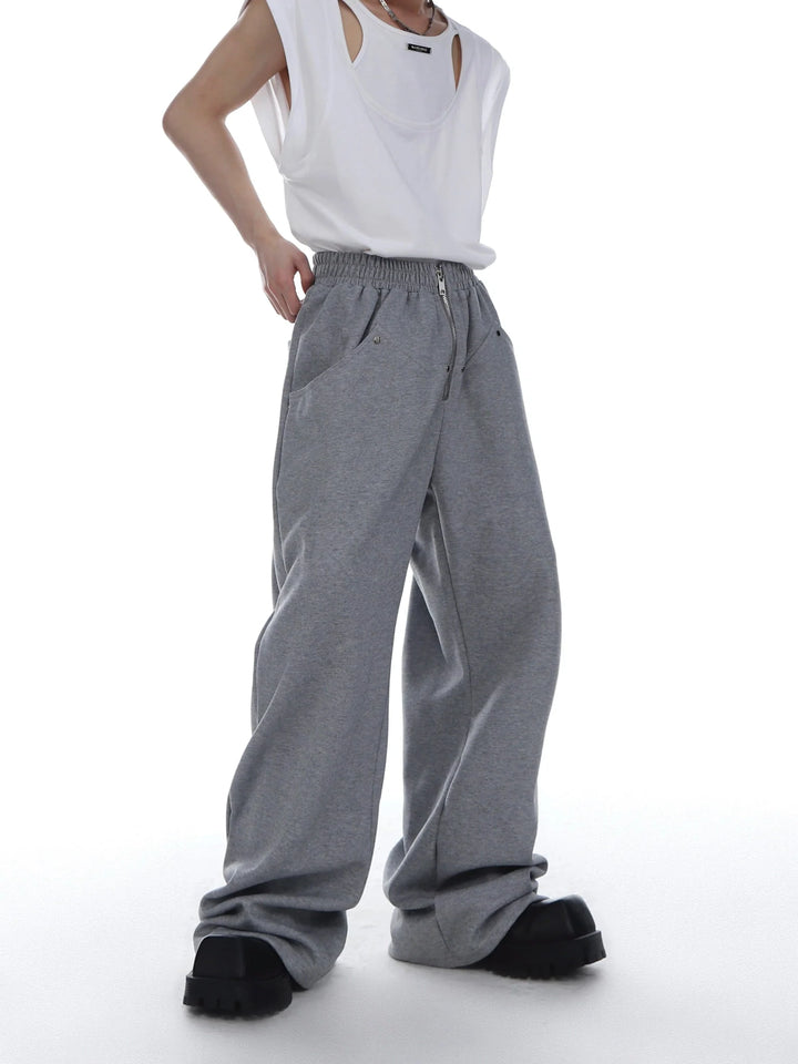 Trendy Metal Zipper Wide - Leg Sweatpants with Versatile Minimalism - ArguE CulturE