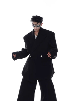 Twill Padded-Shoulder Unisex Blazer in Gray or Black - main image 2