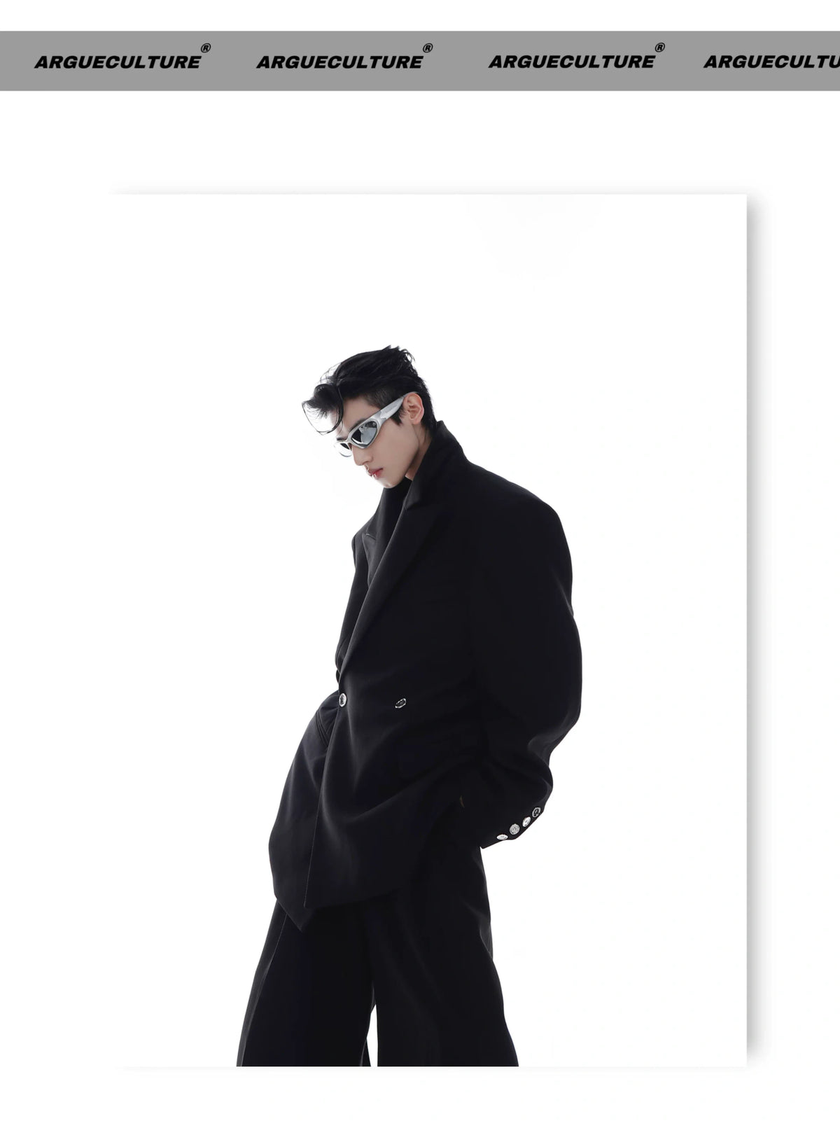 Twill Padded-Shoulder Unisex Blazer in Gray or Black - detail image 12