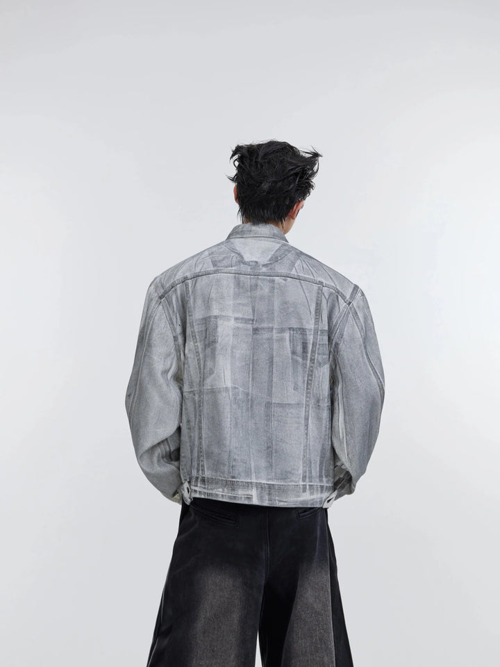 Unique Coated Deconstructed Washed Denim Jacket | Short Loose - Fit Coat - ArguE CulturE