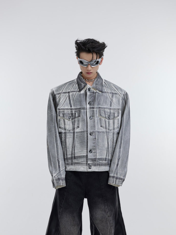 Unique Coated Deconstructed Washed Denim Jacket | Short Loose - Fit Coat - ArguE CulturE