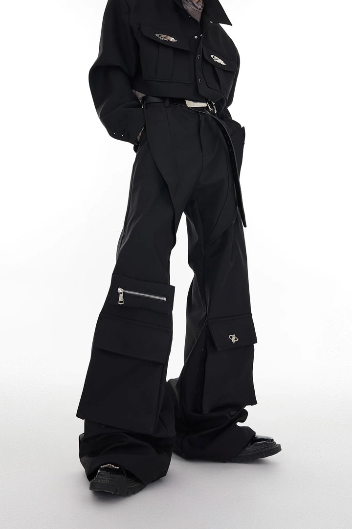 Unique High - Waisted Flared Cargo Trousers with Multi Pocket for Men - ArguE CulturE