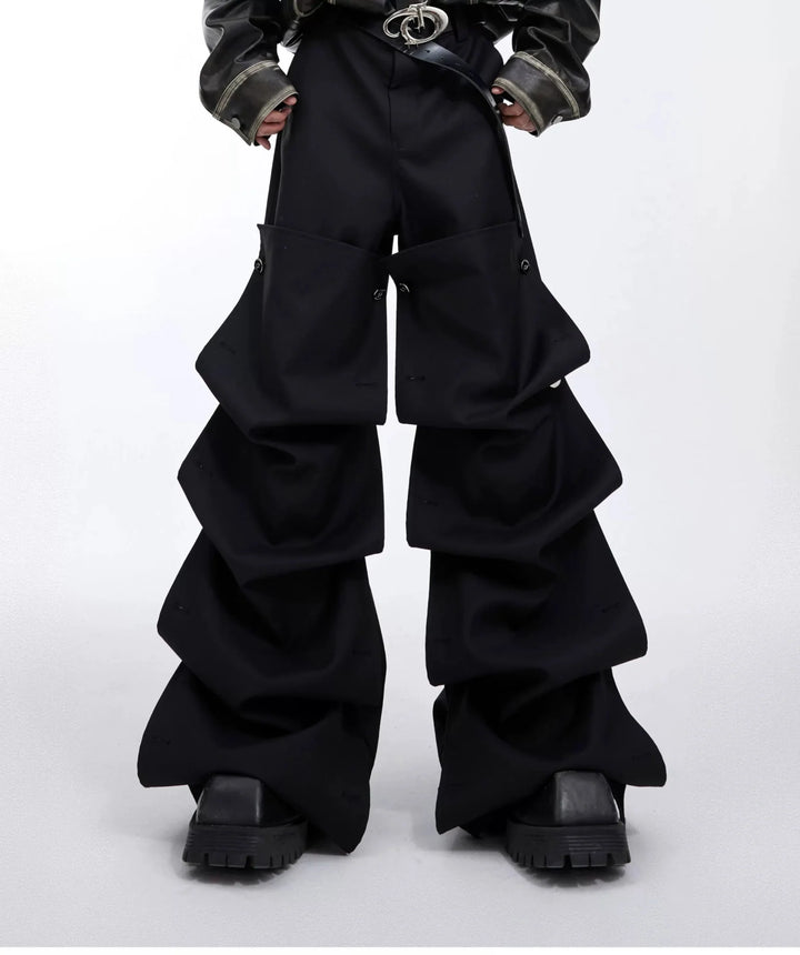 Unique High - Waisted Rivet Casual Trousers with Pleated Patchwork - ArguE CulturE