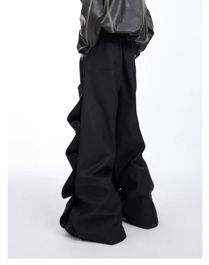 Unique High - Waisted Rivet Casual Trousers with Pleated Patchwork - ArguE CulturE