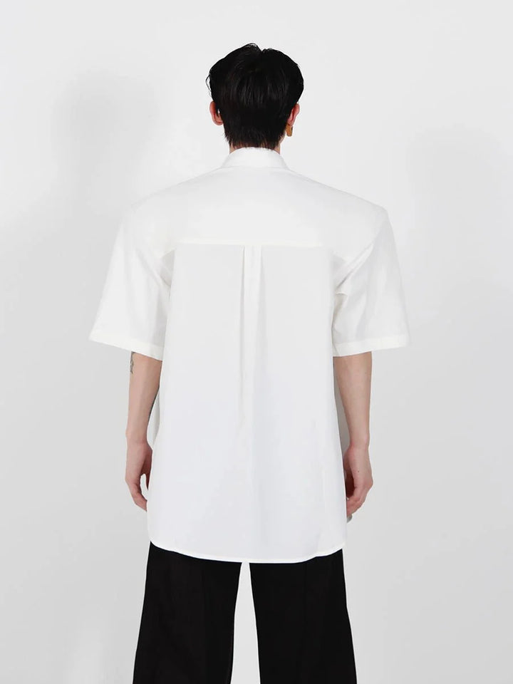 Unique Loose Short - Sleeve Shirt with Metallic Buckle and Shoulder Pads - ArguE CulturE