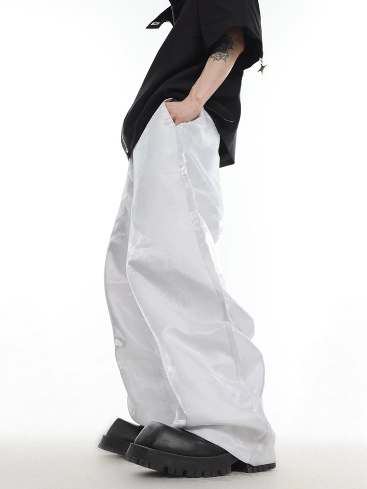 Unisex Avant - Garde Metallic Sheen Wide - Leg Trousers with High Waist - ArguE CulturE