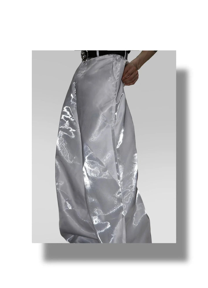 Unisex Avant - Garde Metallic Sheen Wide - Leg Trousers with High Waist - ArguE CulturE