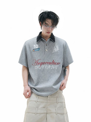 Unisex Contrast Sequin Collar Embroidered Polo Shirt - main image 3