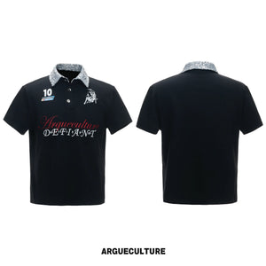 Unisex Contrast Sequin Collar Embroidered Polo Shirt - Contrast Sequin Black