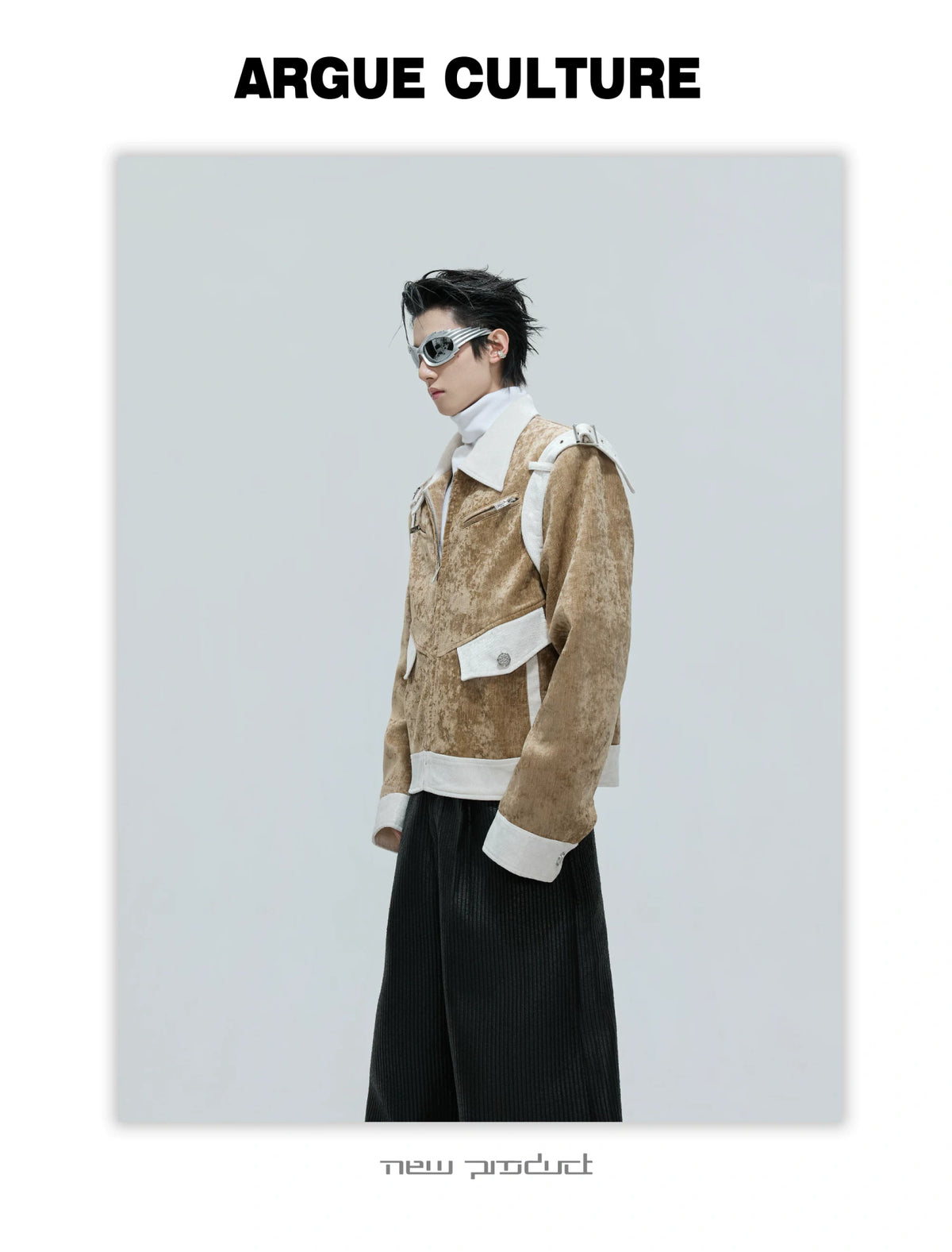 Unisex Cropped Velvet Color-Block Jacket | Black & White - detail image 2