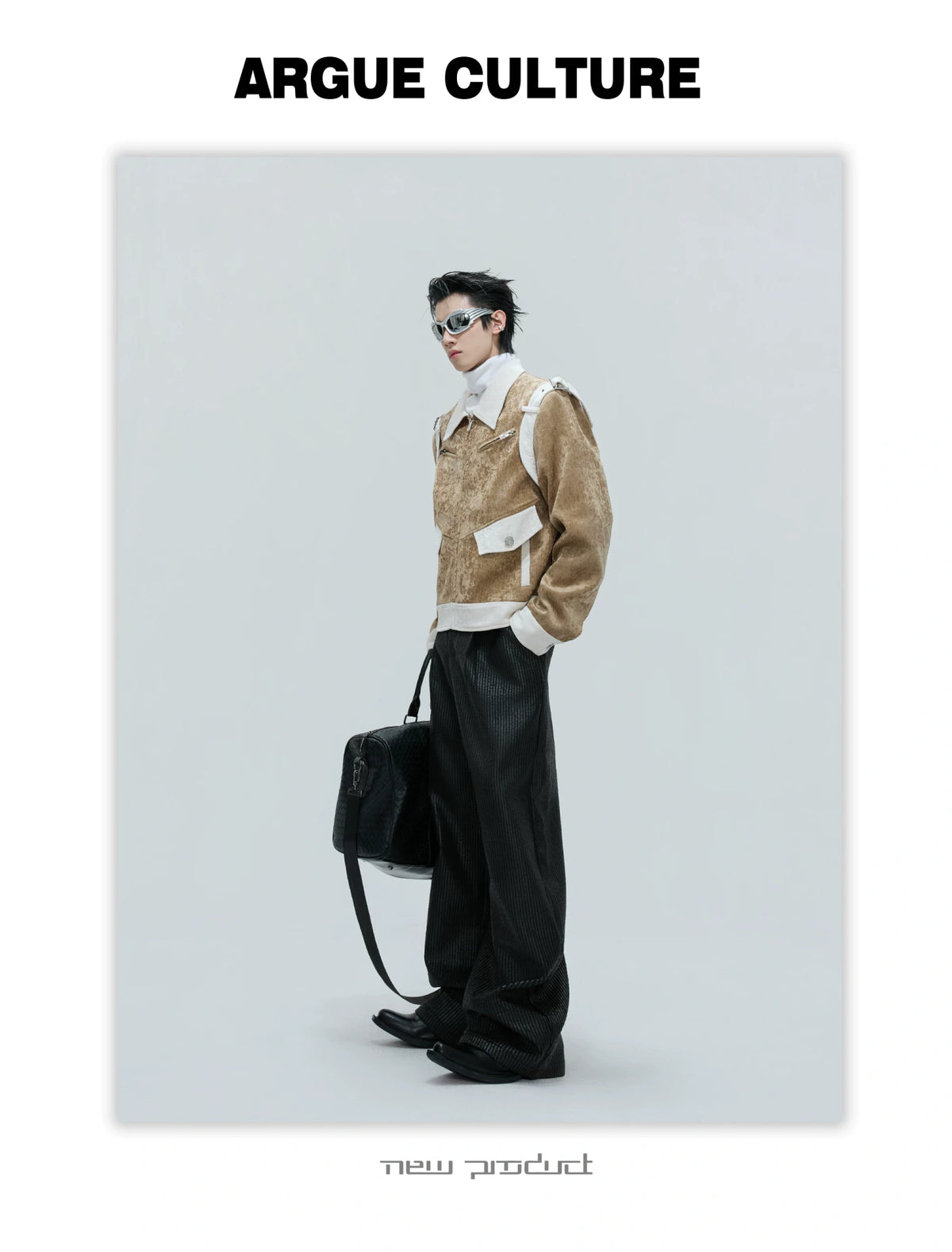 Unisex Cropped Velvet Color-Block Jacket | Black & White - detail image 3
