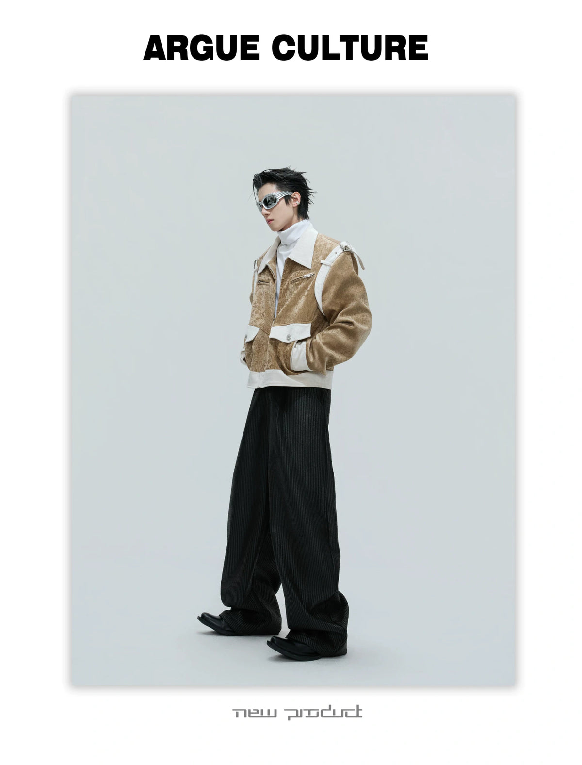 Unisex Cropped Velvet Color-Block Jacket | Black & White - detail image 6