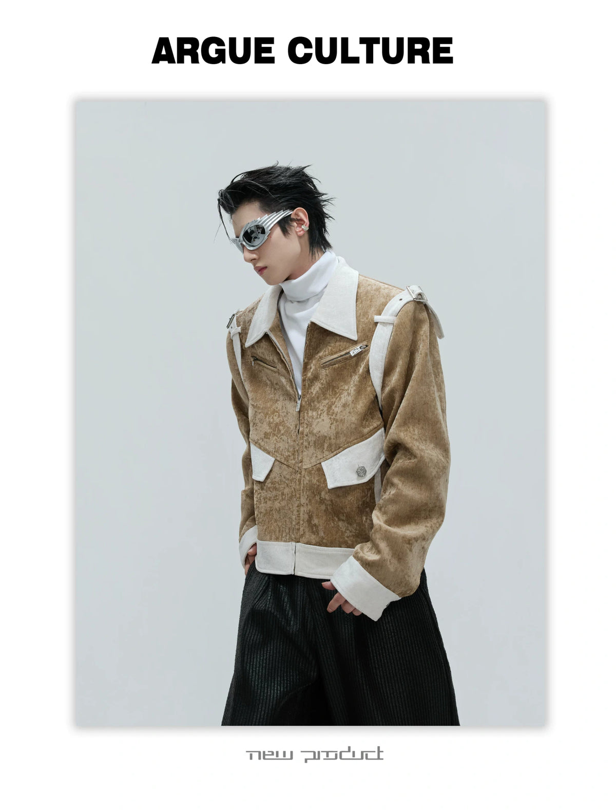 Unisex Cropped Velvet Color-Block Jacket | Black & White - detail image 22