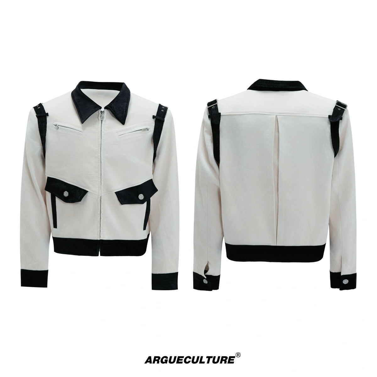 Unisex Cropped Velvet Color-Block Jacket | Black & White - Black/White